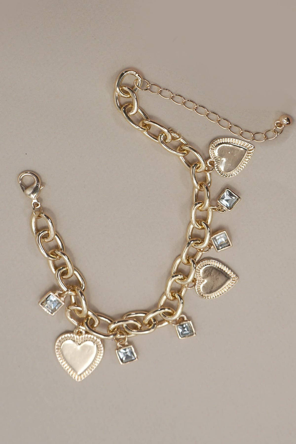 CHARM BRACELET-HEART RHINESTONE CHARMS