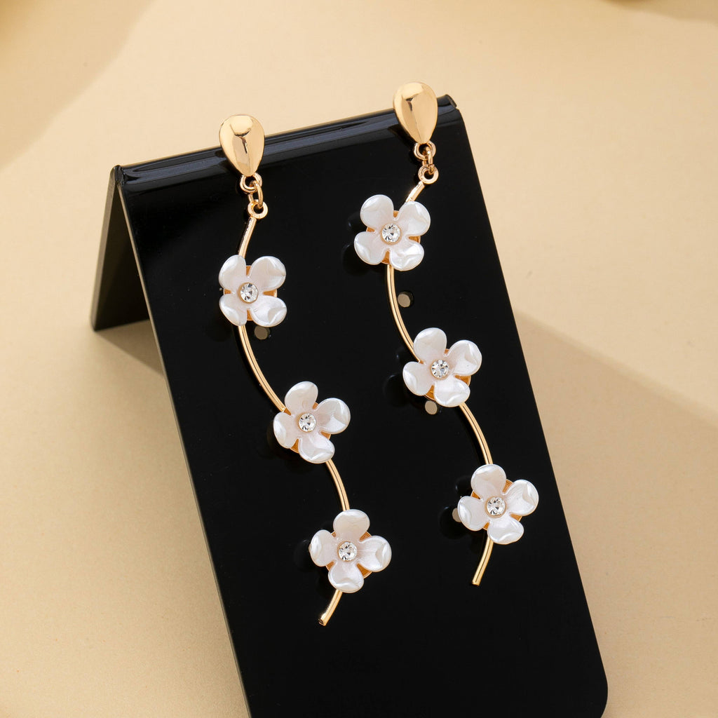 Mother of Pearl Flower Vine Drop Earrings