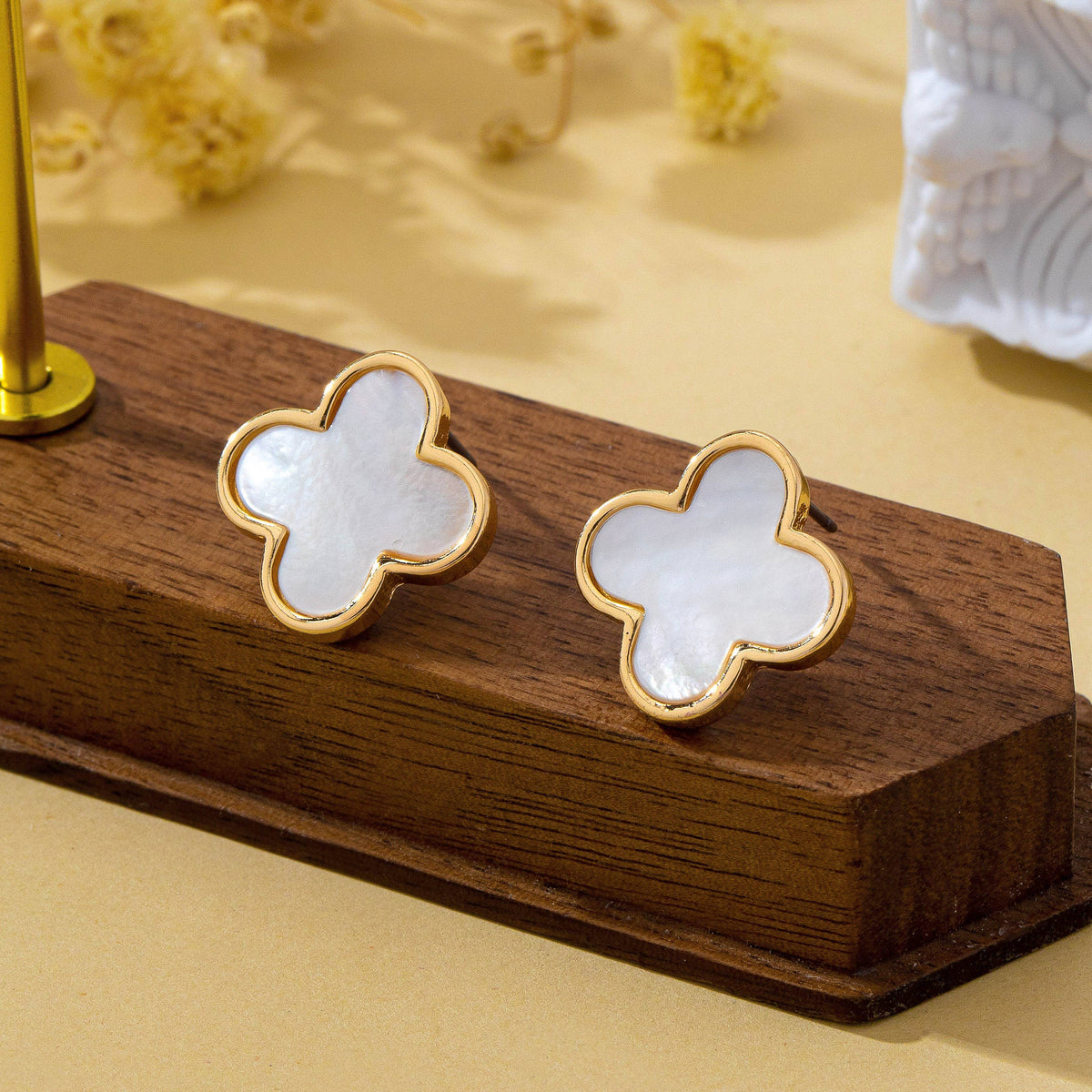 Mother of Pearl Clover Stud Earrings