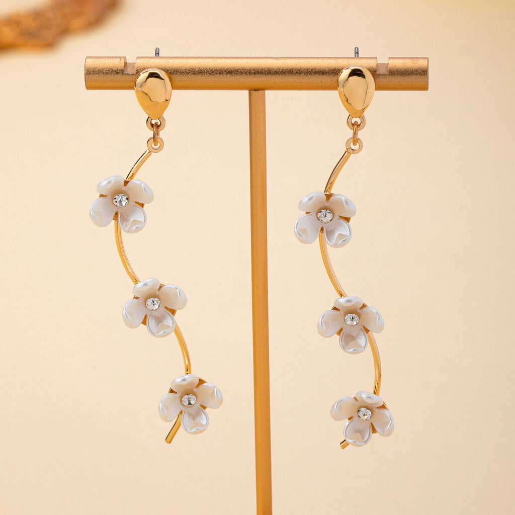 Mother of Pearl Flower Vine Drop Earrings