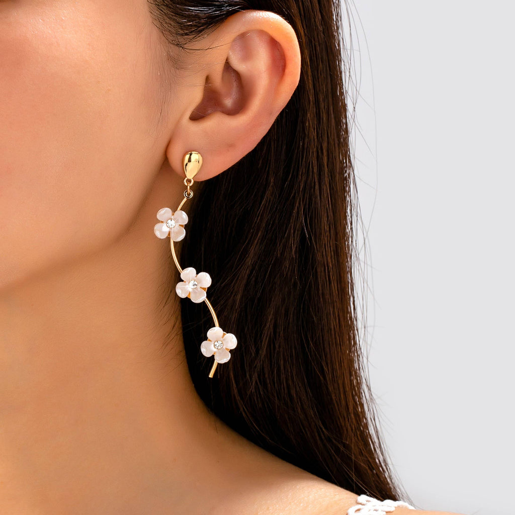 Mother of Pearl Flower Vine Drop Earrings